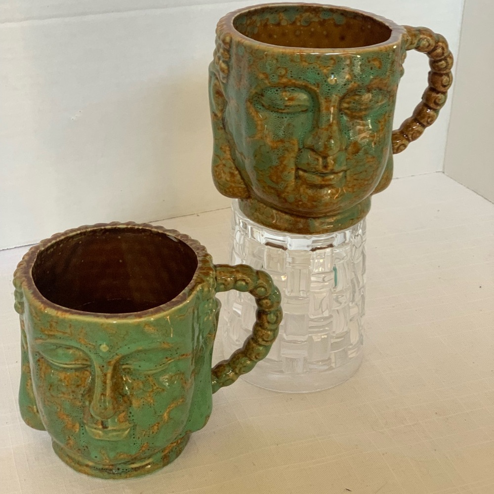 GIFTCRAFT| Set of 2 Buddha Face Mugs.